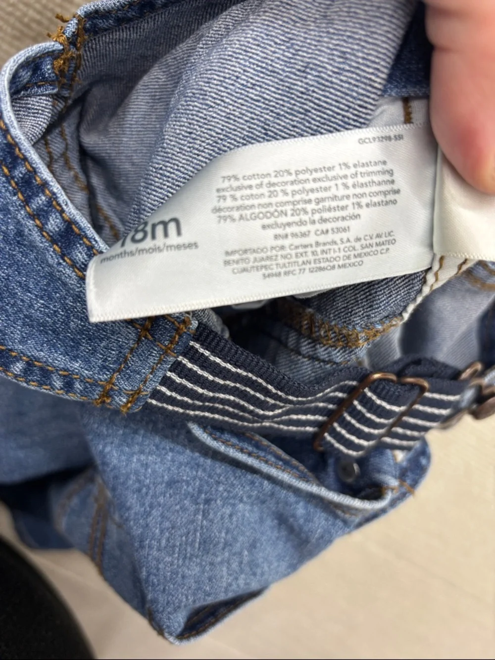 OshKosh B'gosh Dark Blue Denim Overalls with Striped Straps 18M